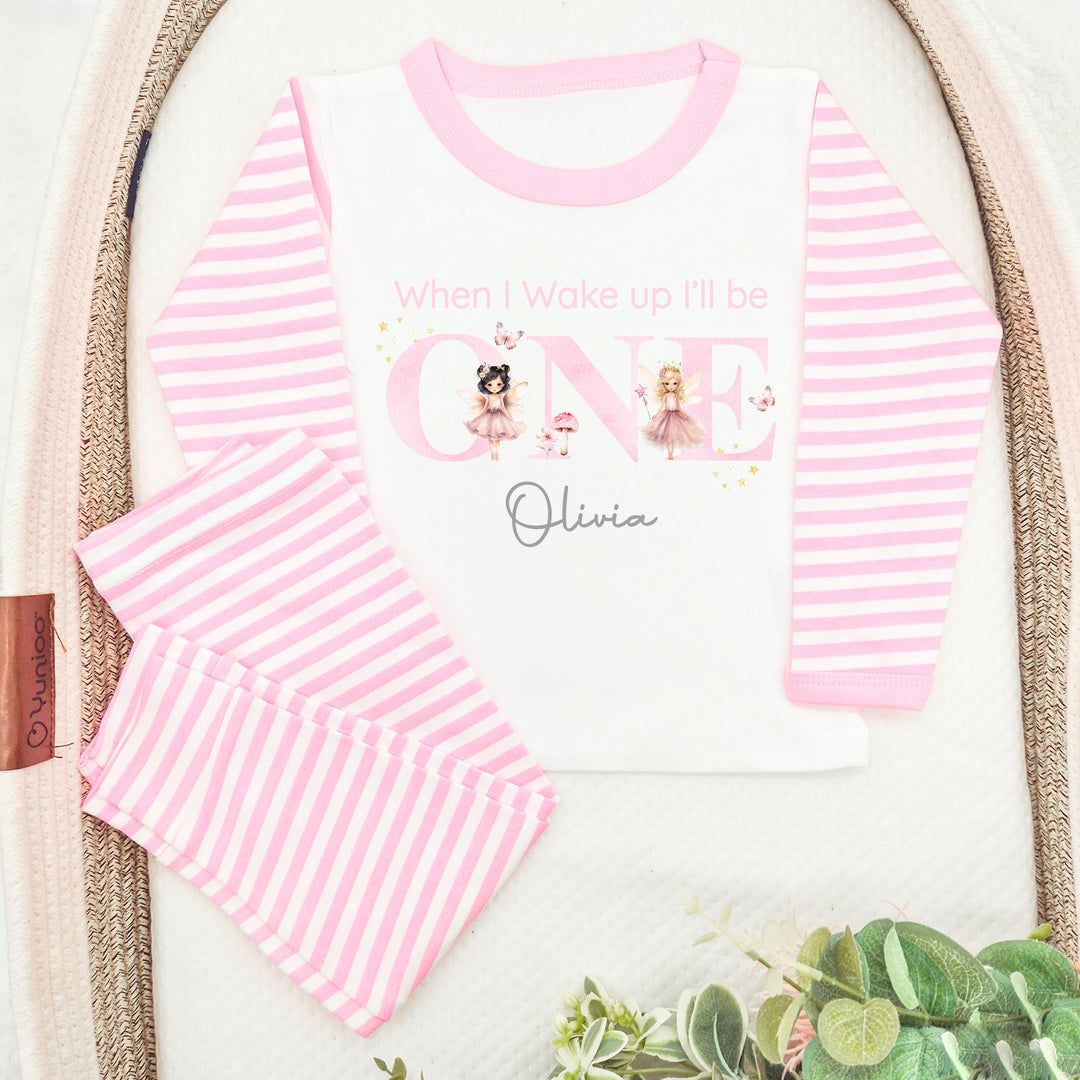 Personalised Fairies Pink Stripe Birthday Pyjamas