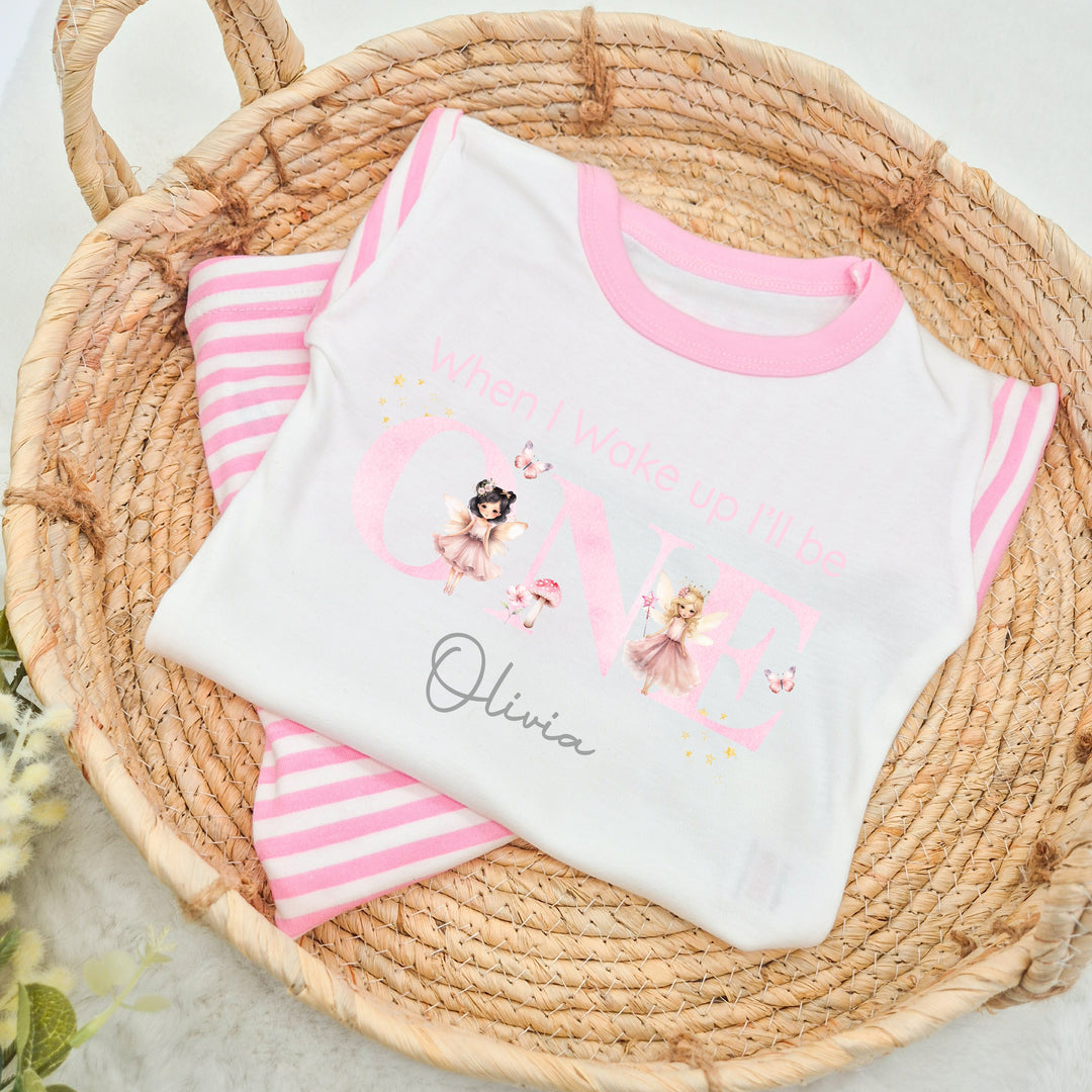 Personalised Fairies Pink Stripe Birthday Pyjamas