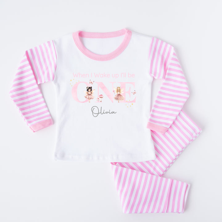 Personalised Fairies Pink Stripe Birthday Pyjamas