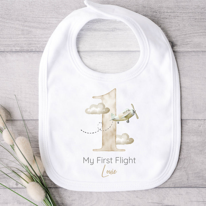 Personalised Beige Planes My First Flight Baby Vest/T-shirt