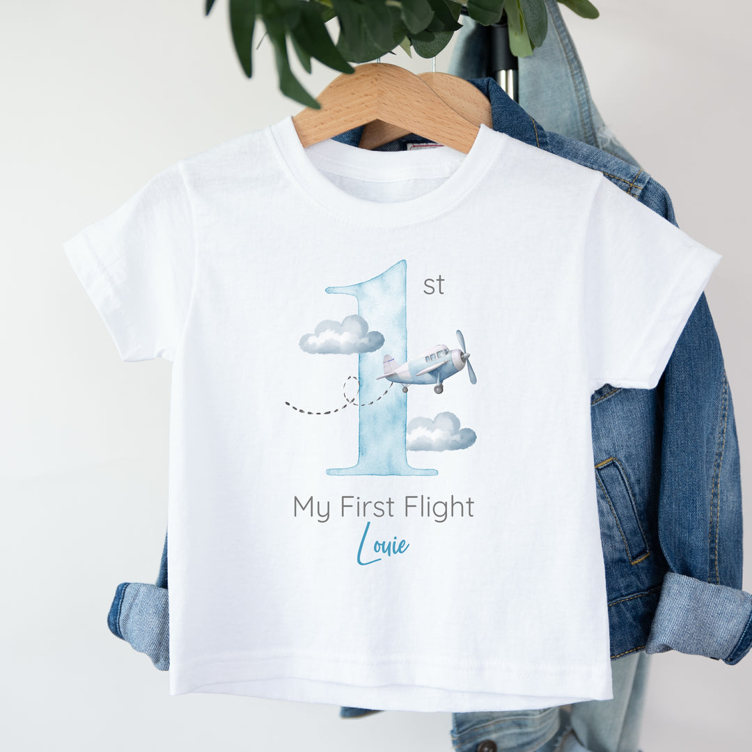 Personalised Blue Planes My First Flight Baby Vest/T-shirt