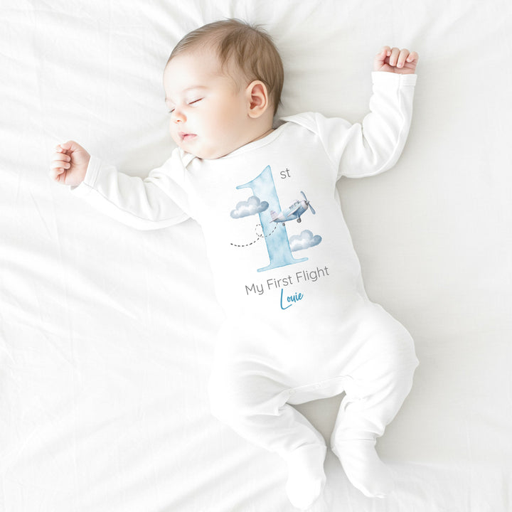 Personalised Blue Planes My First Flight Baby Vest/T-shirt
