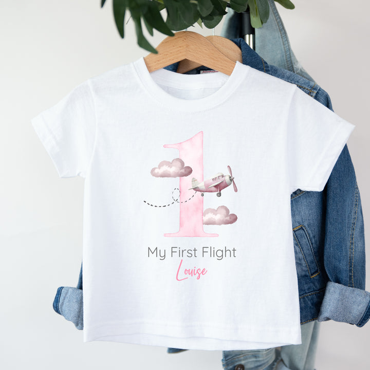 Personalised Pink Planes My First Flight Baby Vest/T-shirt
