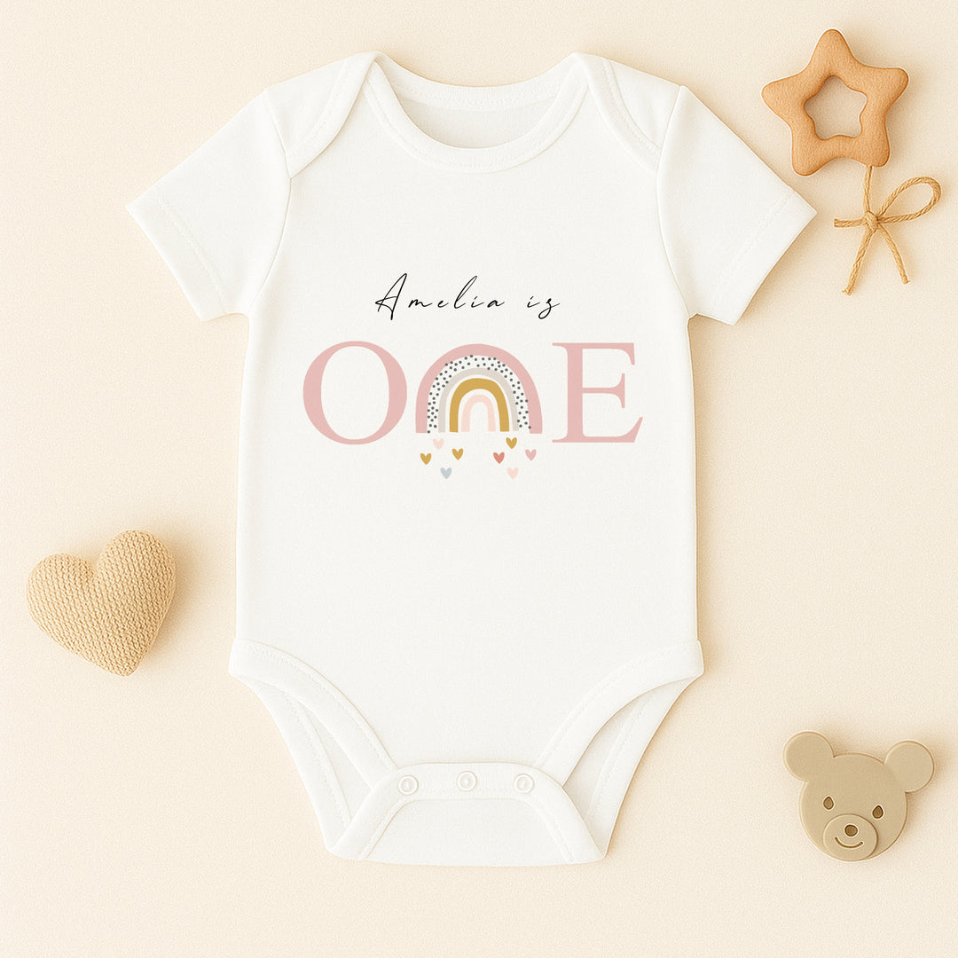 Personalised Pink Rainbow First Birthday Vest