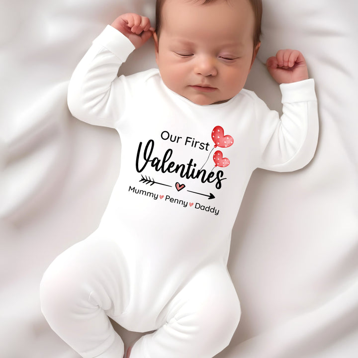 Personalised Our first Valentines Family Babygrow/Vest
