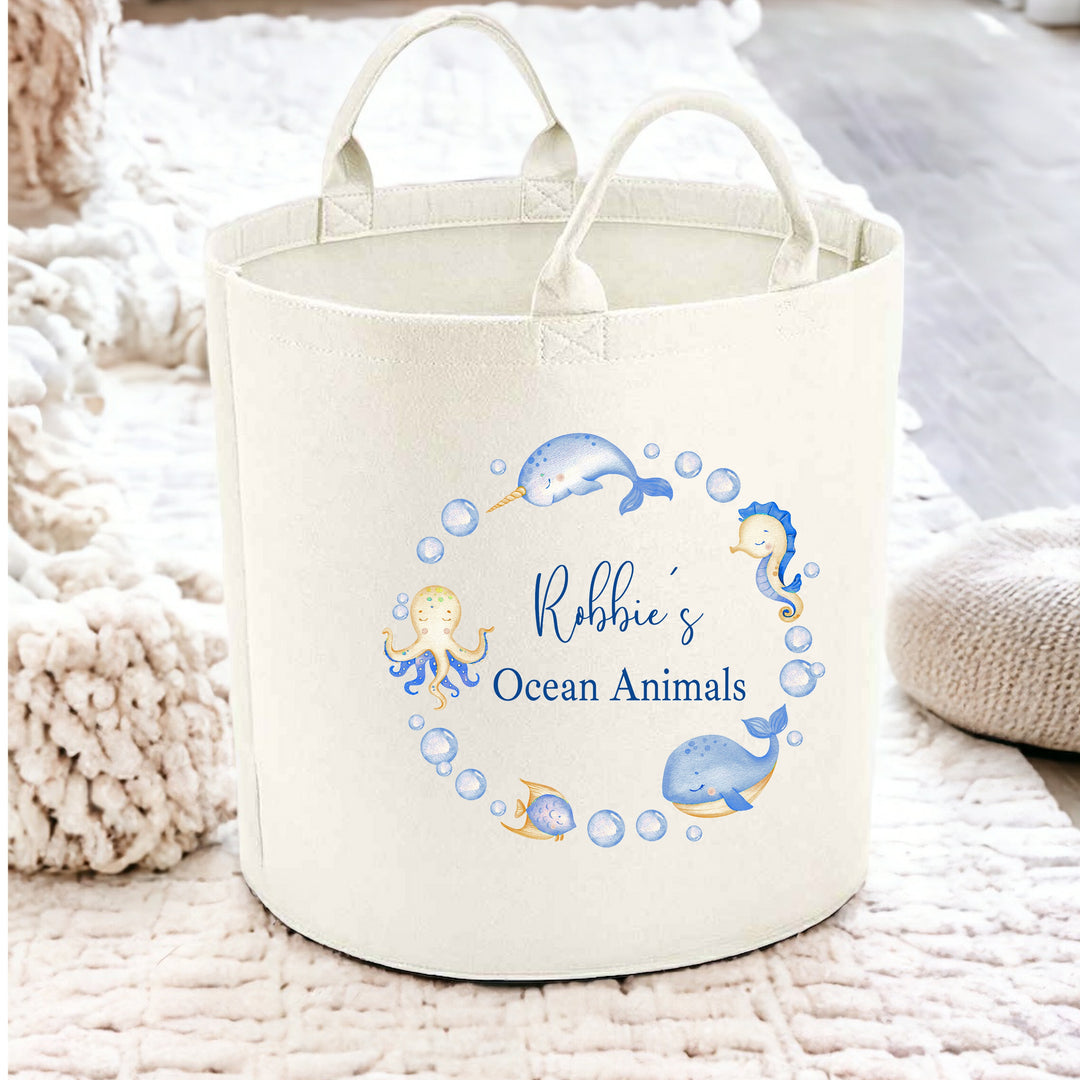 Personalised Blue Ocean Animals Toy Tub