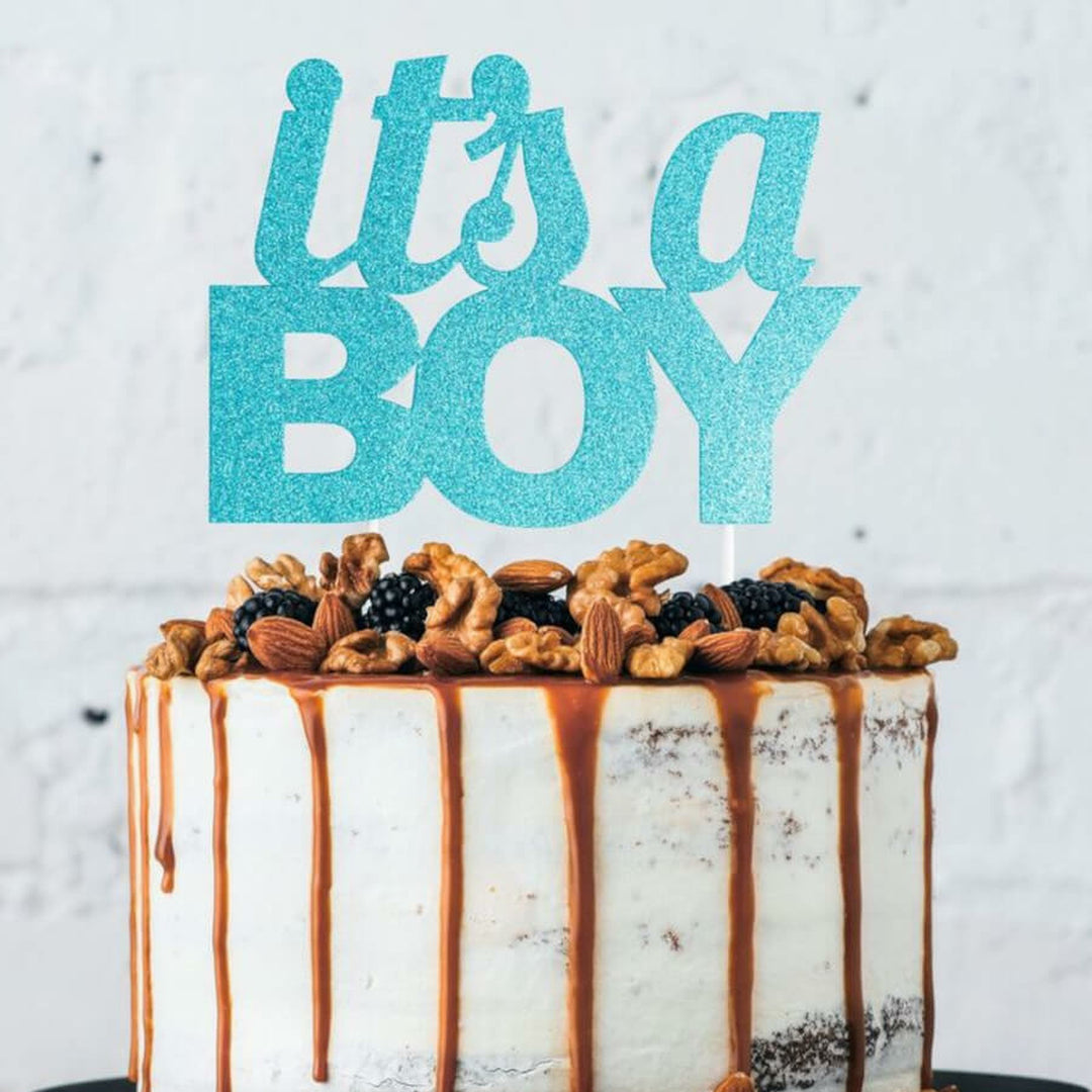 Glitter Its A Boy Cake Topper Blue