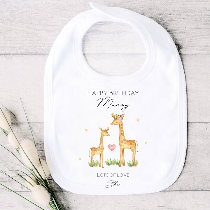 Personalised Giraffe Happy Birthday Mummy Babygrow/Vest