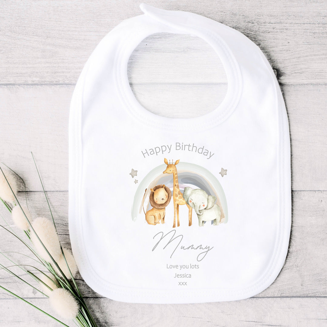 Personalised Jungle Rainbow Happy Birthday Mummy Babygrow/Vest