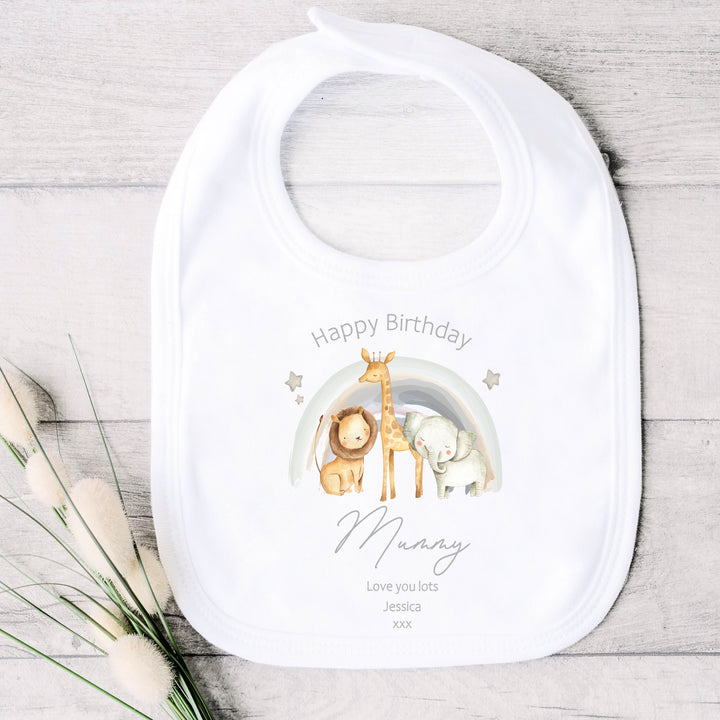 Personalised Jungle Rainbow Happy Birthday Mummy Babygrow/Vest