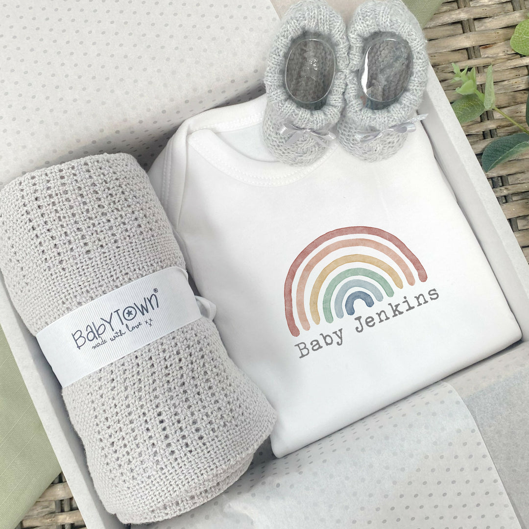 Personalised Pastel Rainbow Grey Hamper Gift Set