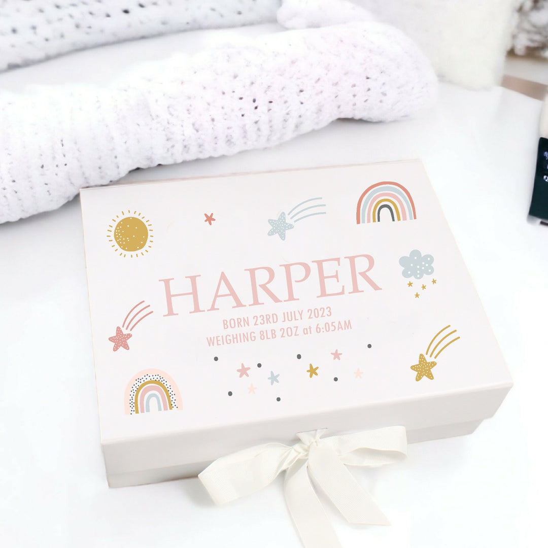Personalised Girls Pink Rainbows Baby Box