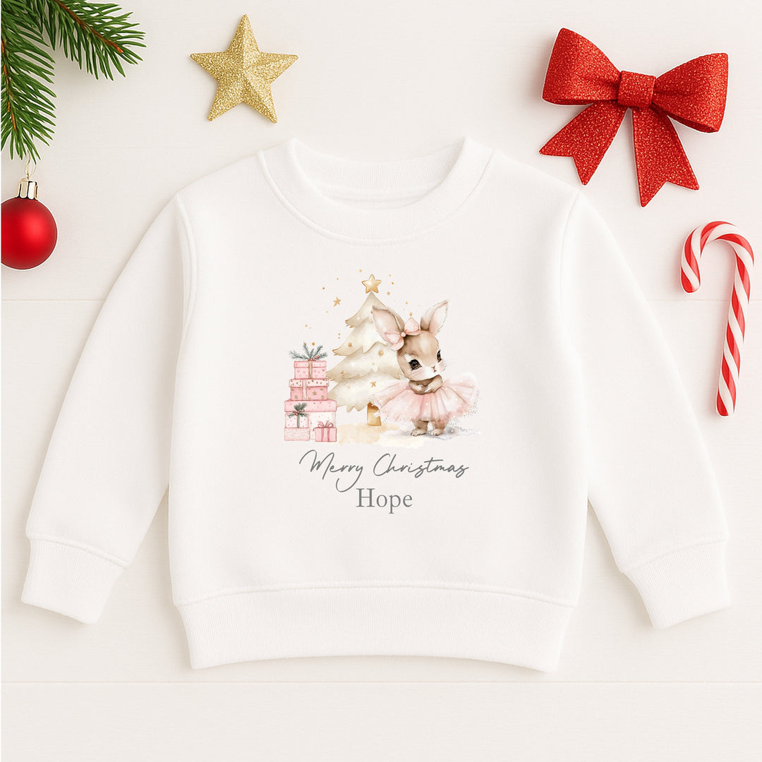 Personalised Kids Pink Bunny Christmas Jumper