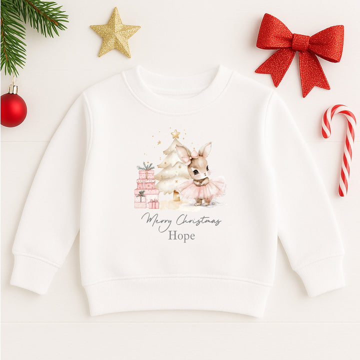 Personalised Kids Pink Bunny Christmas Jumper