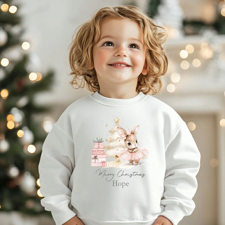 Personalised Kids Pink Bunny Christmas Jumper