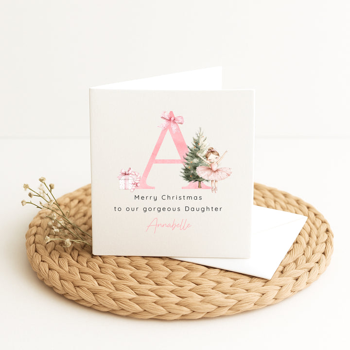 Personalised Pink Initial Ballerina Christmas Card