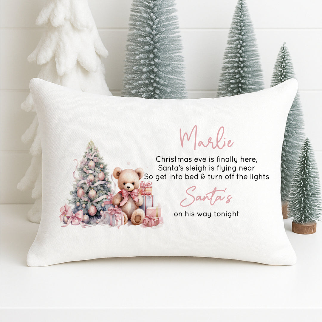 Personalised Pink Teddy Christmas Eve Pillow Case