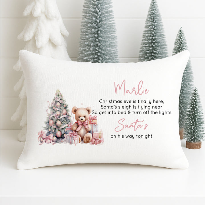 Personalised Pink Teddy Christmas Eve Pillow Case
