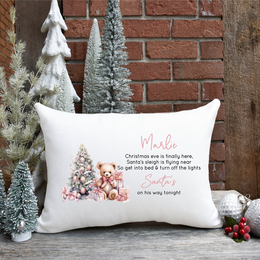Personalised Pink Teddy Christmas Eve Pillow Case
