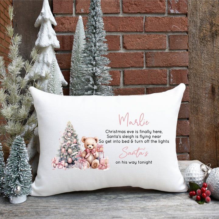 Personalised Pink Teddy Christmas Eve Pillow Case