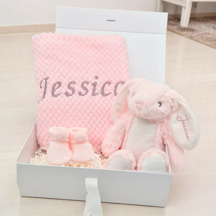 Girls Pink Blanket and Teddy Personalised Gift Hamper Set