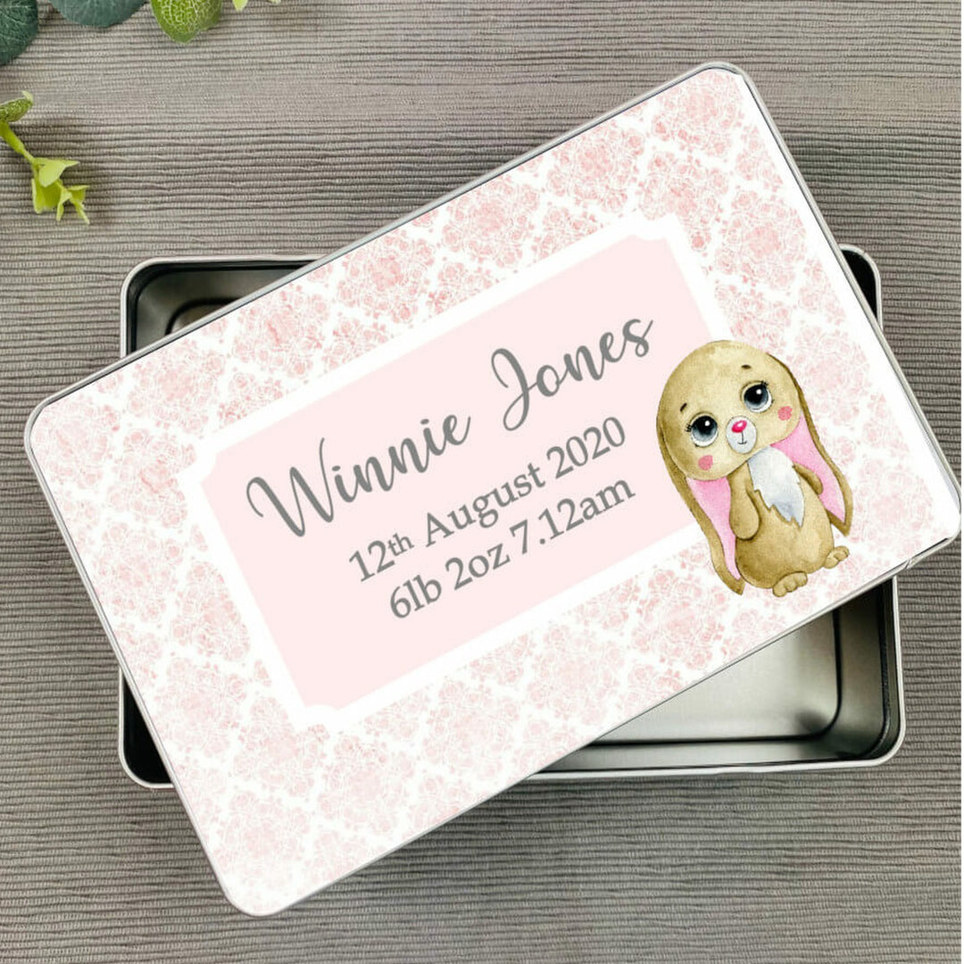 Pink Bunny Baby Tin