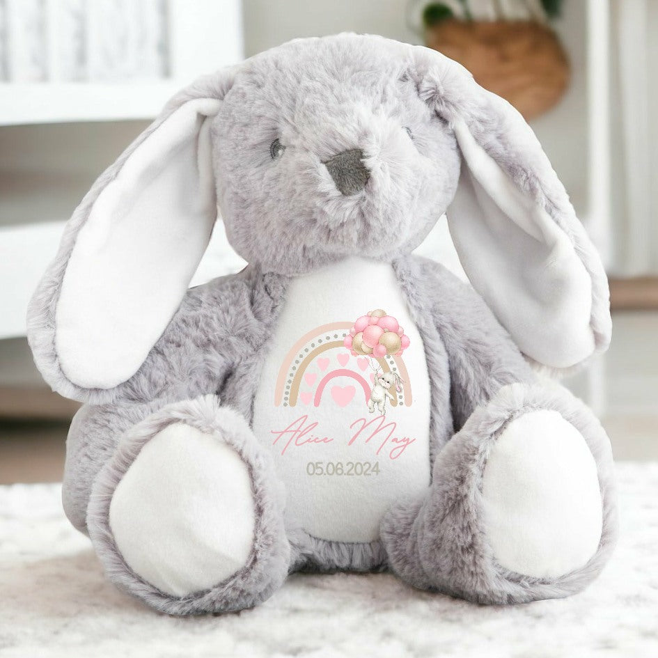 Personalised Pink Rainbow Birth Announcement Teddy