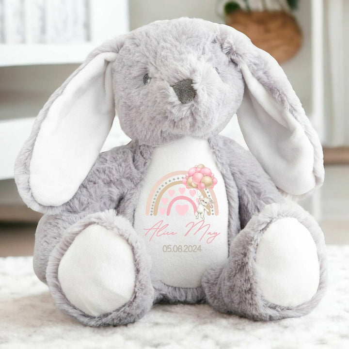 Personalised Pink Rainbow Birth Announcement Teddy