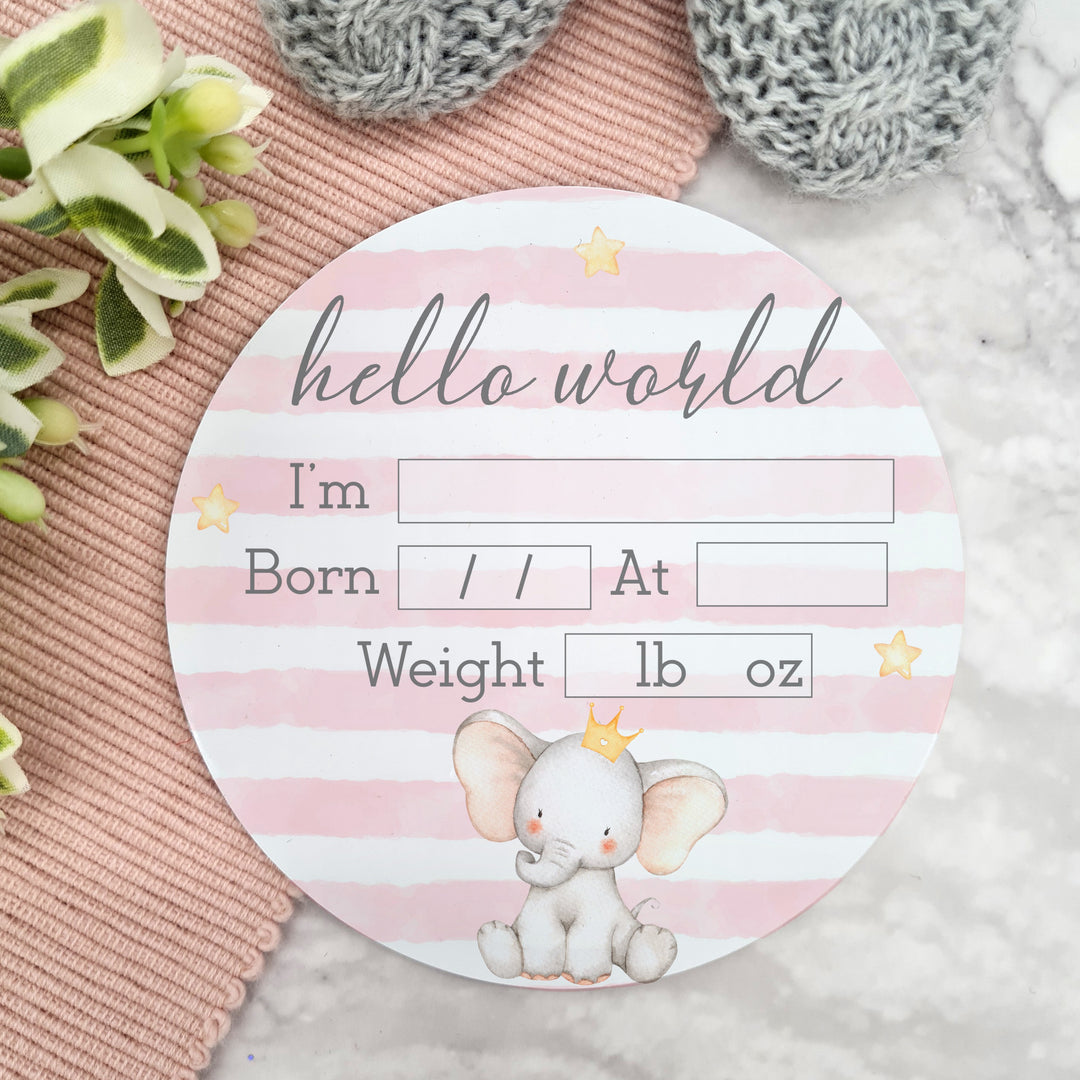 Personalised Hello World Pink Elephant Plaque