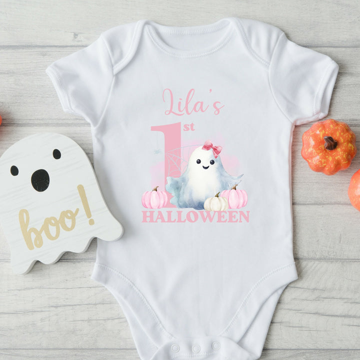 Personalised First Halloween Pink Ghost Baby Outfit