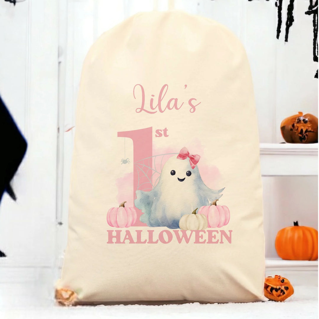 Personalised Pink Ghost Halloween Treat Sack