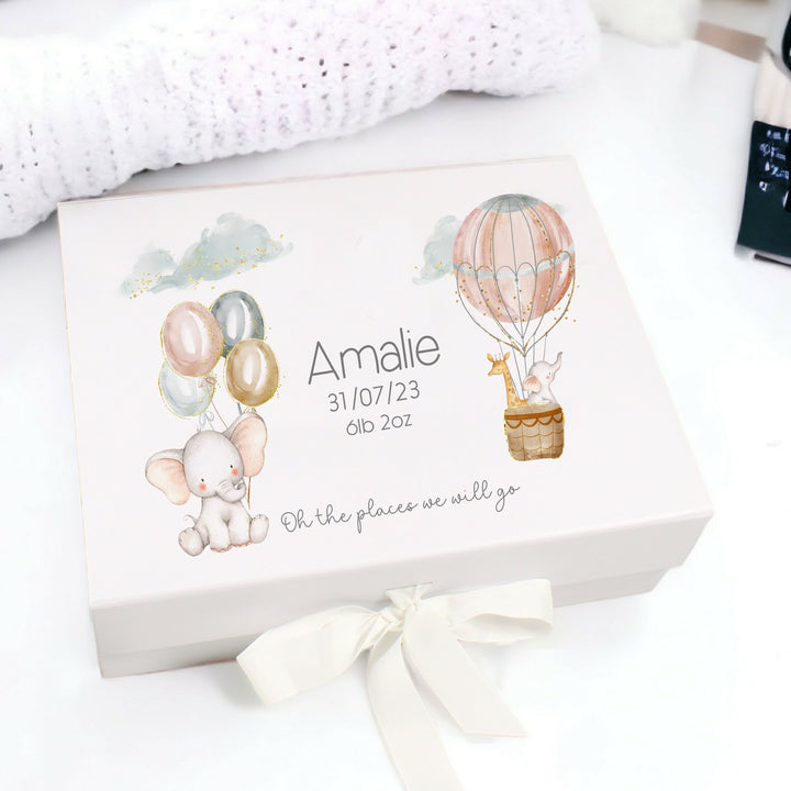 Personalised Pink Elephant Hotair Balloon Baby Box