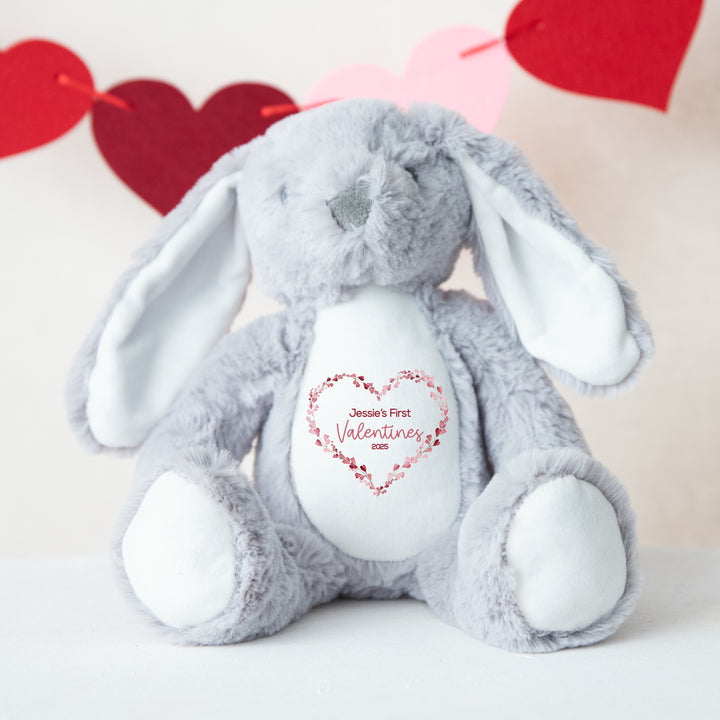 Personalised Valentines Heart Wreath White/Grey Bunny