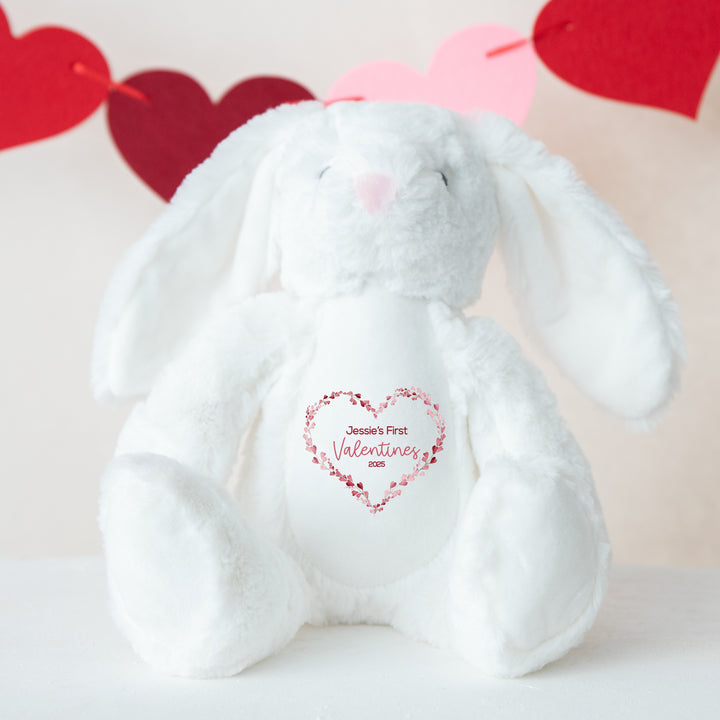 Personalised Valentines Heart Wreath White/Grey Bunny