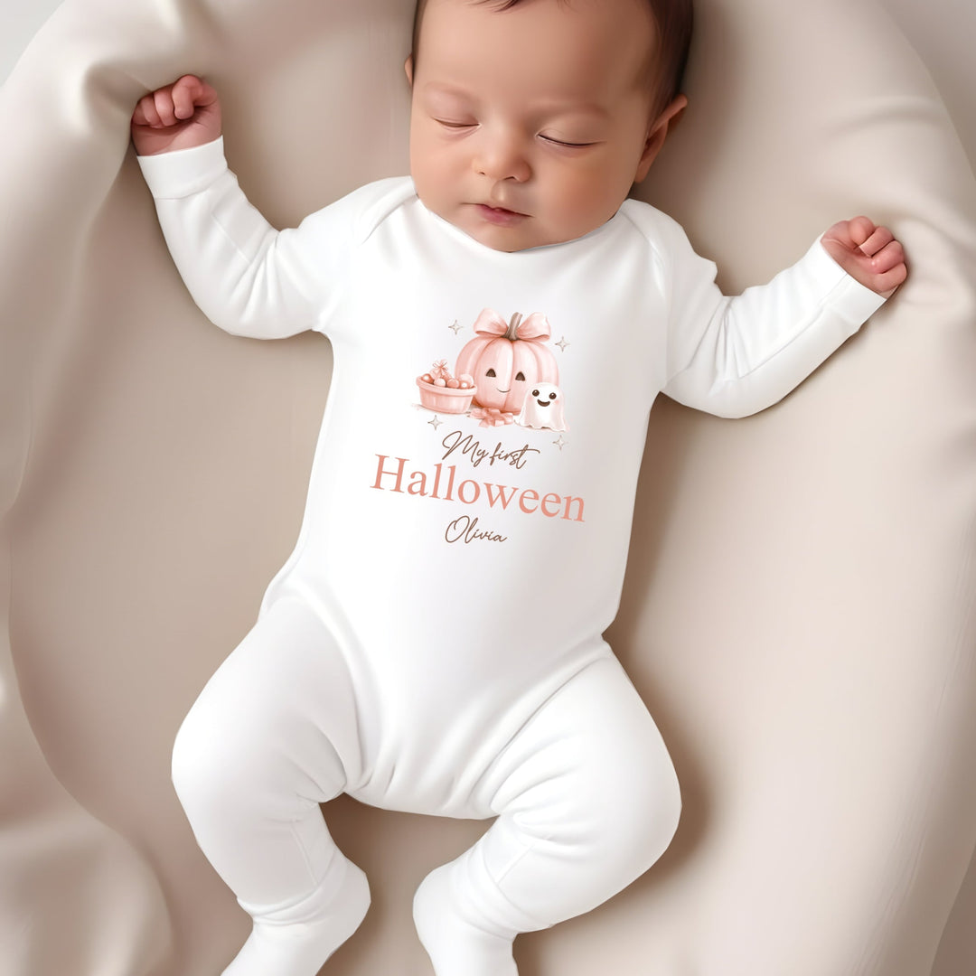 Personalised My First Halloween Pink Pumpkin Babygrow/Vest/Bib