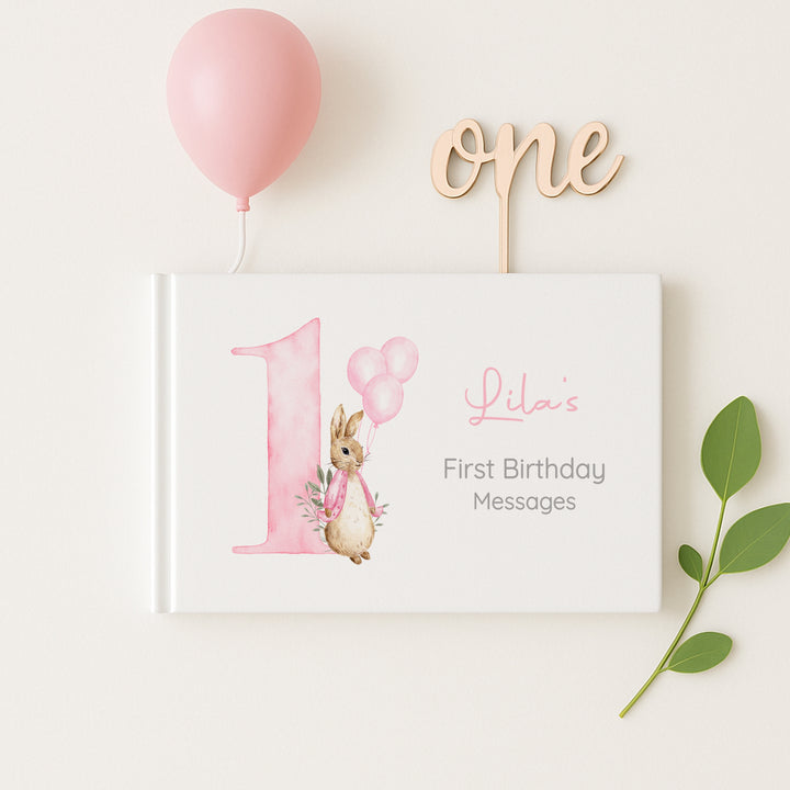 Personalised Pink Rabbit Birthday Party Guest Book