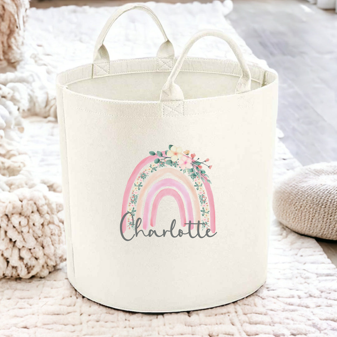 Personalised Pink Rainbow Toy Tub