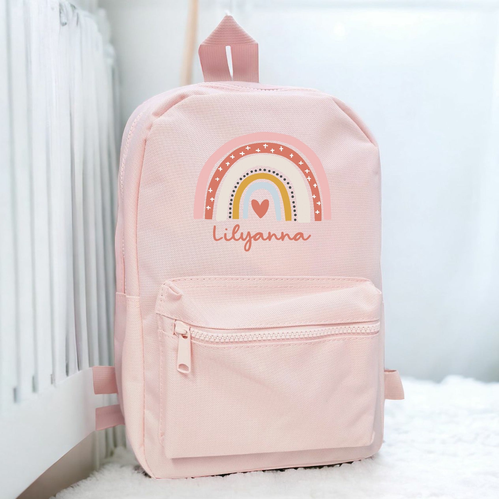 Personalised Pink Rainbow Backpack