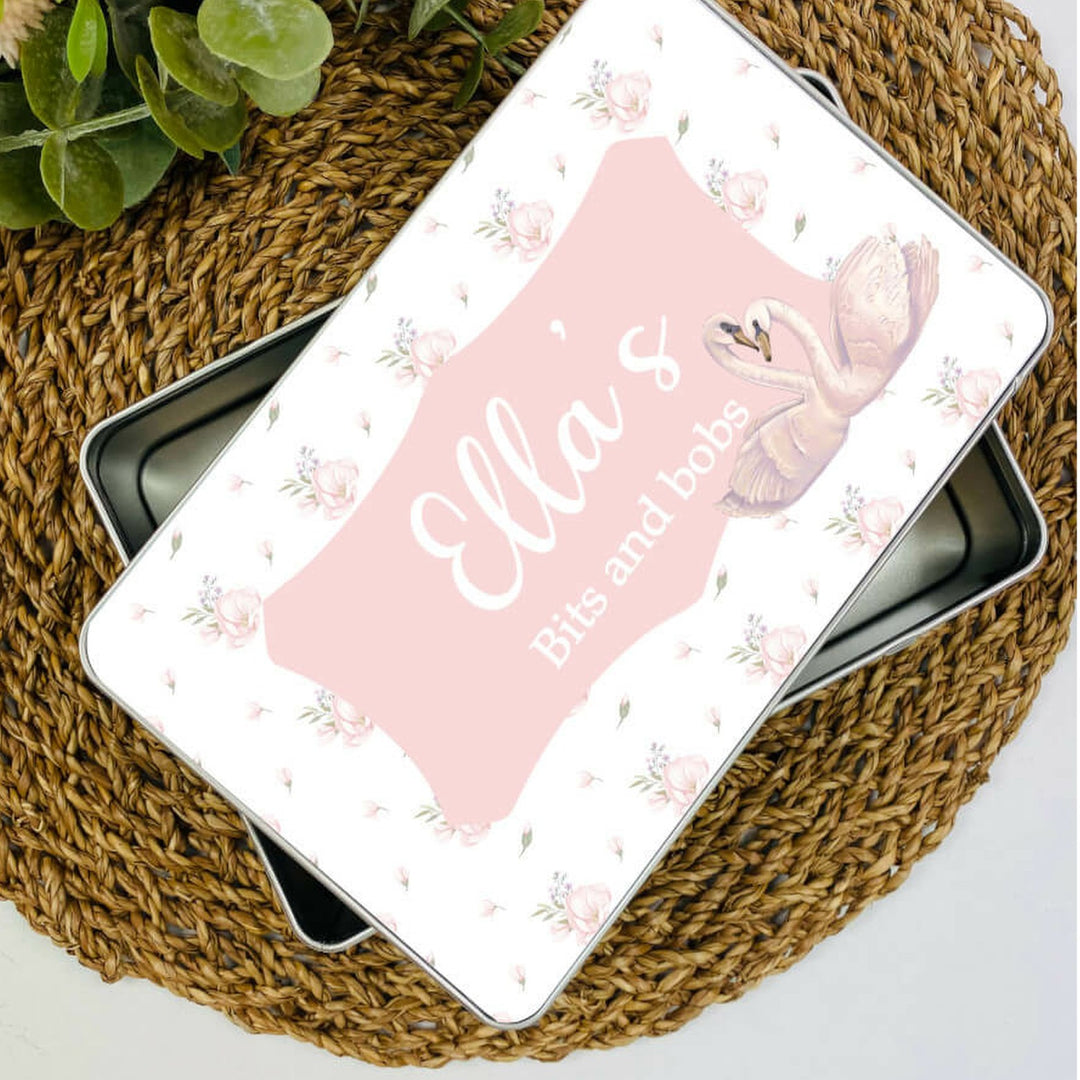 Pink Swan Baby Keepsake Tin