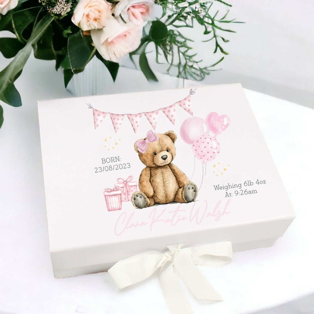 Personalised Pink Teddy Baby Box
