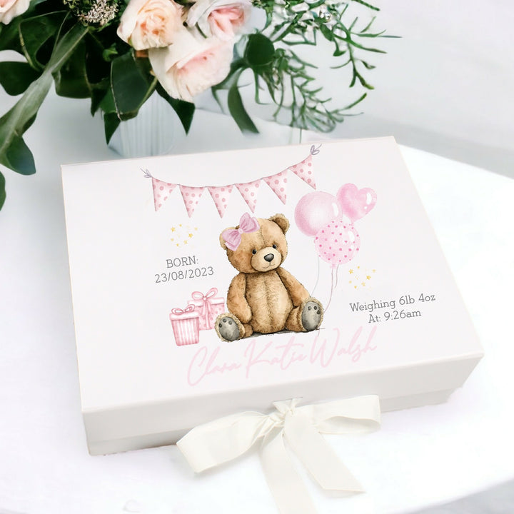 Personalised Pink Teddy Baby Box