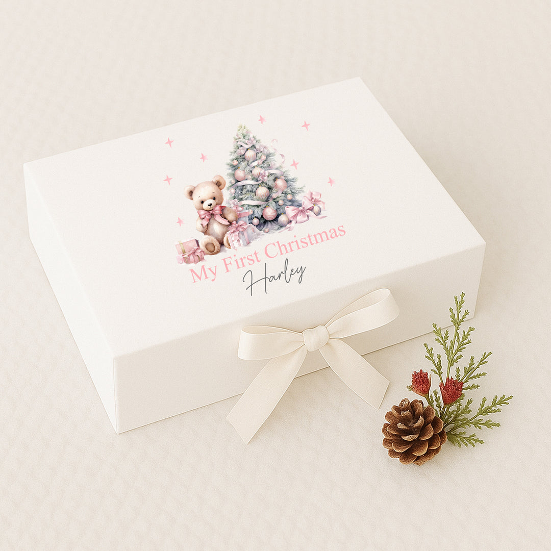 Personalised Pink Teddy Bear Christmas Eve Box