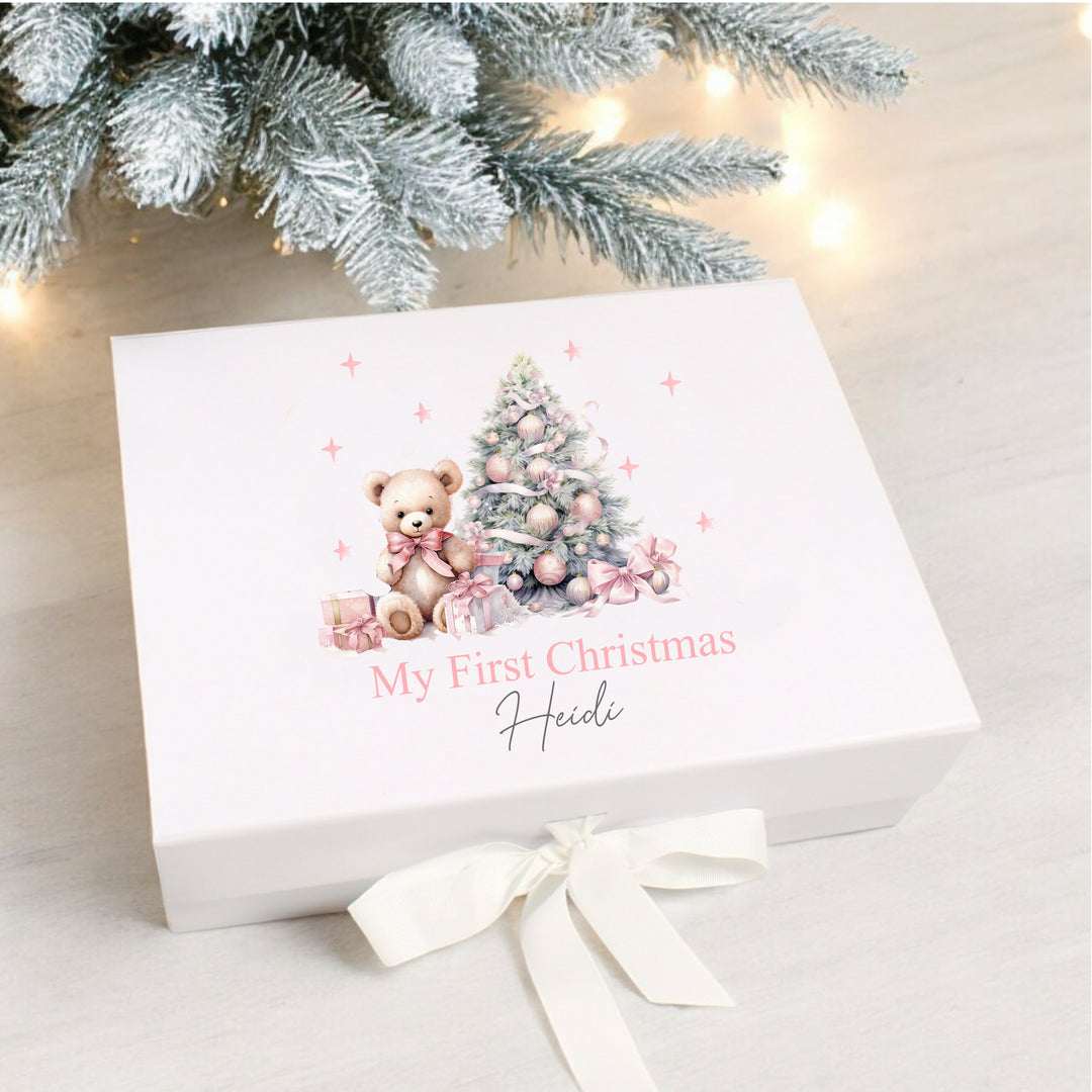Personalised Pink Teddy Bear Christmas Eve Box