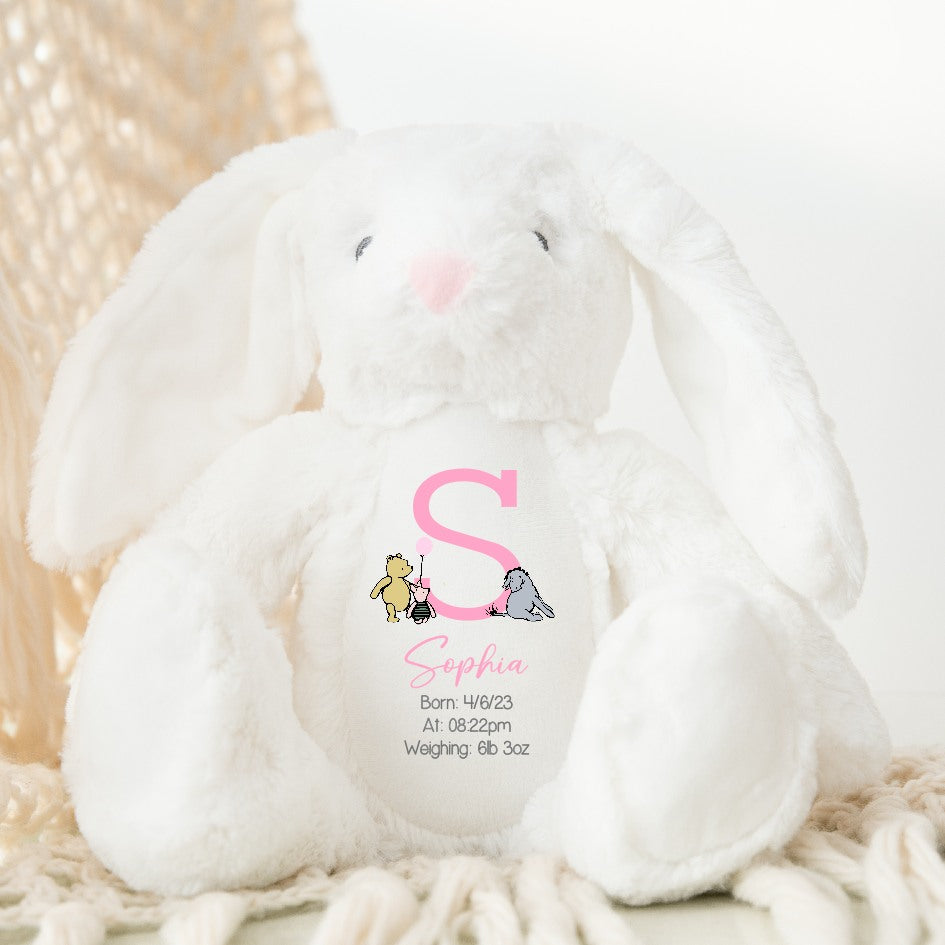 Personalised Pink Pooh Bear Birth Announcement Teddy