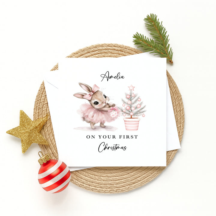 Personalised On Your First Christmas Ballerina Bunny Christmas Card