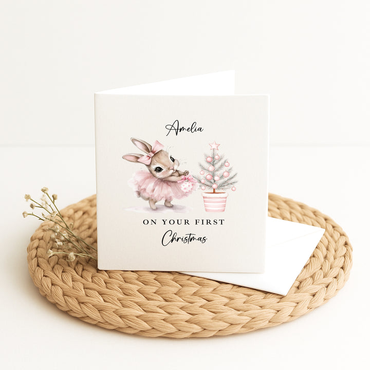 Personalised On Your First Christmas Ballerina Bunny Christmas Card