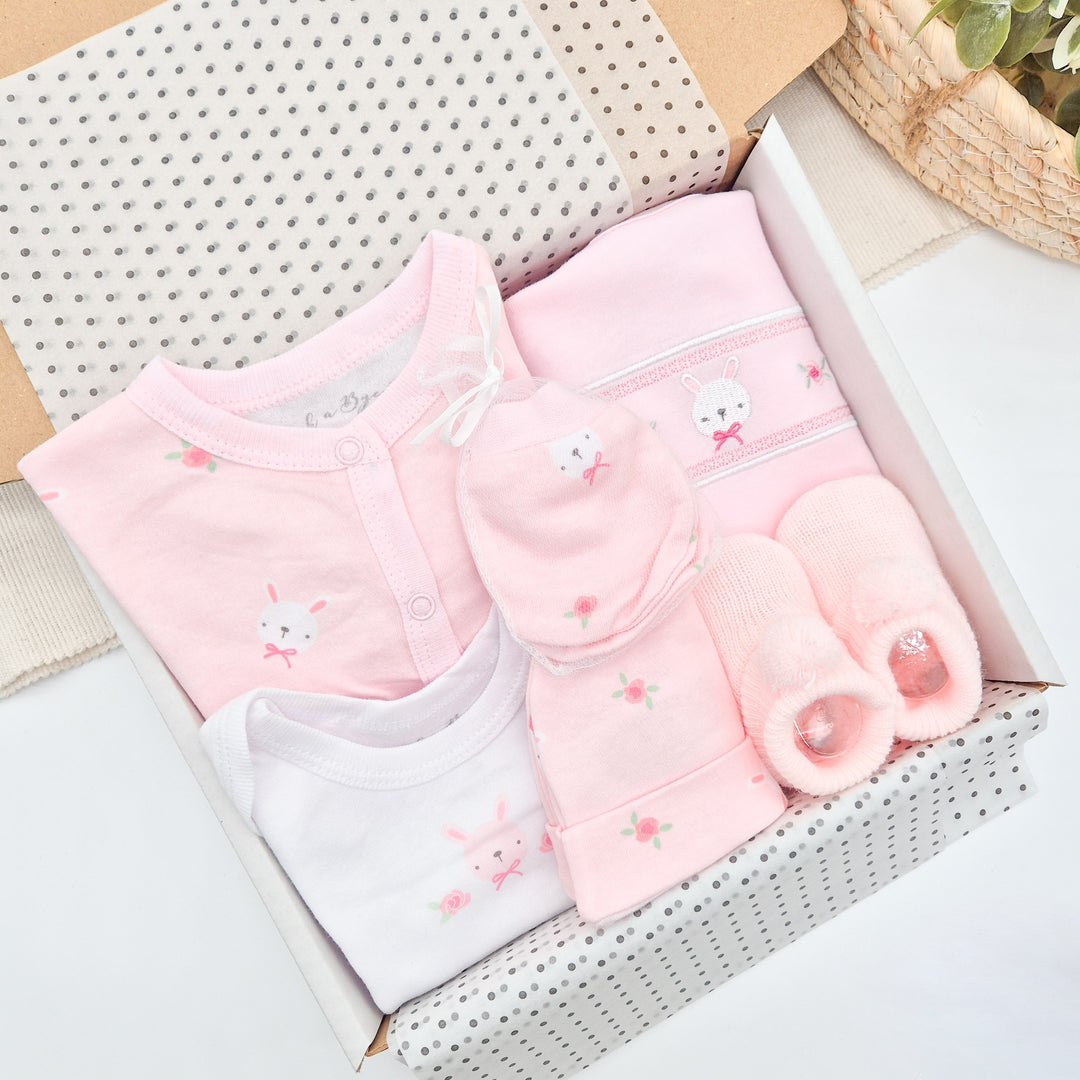 Girls Pink White Bunny Hamper Set