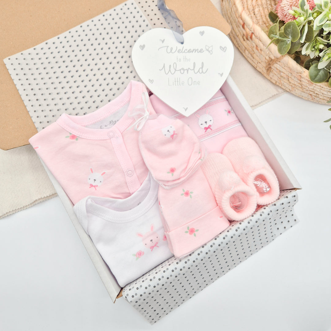 Girls Pink White Bunny and Plaque Hamper Set
