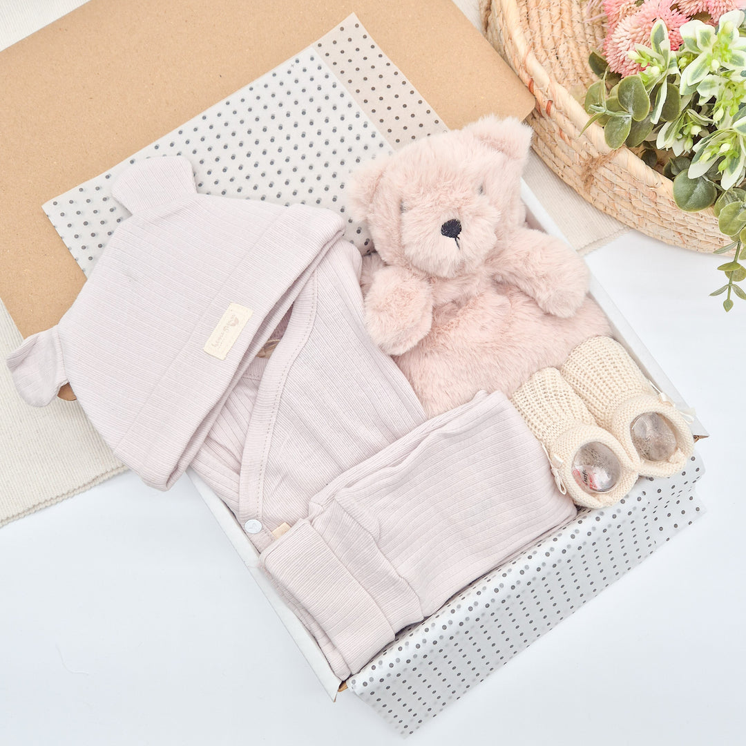 Unisex Beige Clothing and Teddy Comforter Gift Hamper