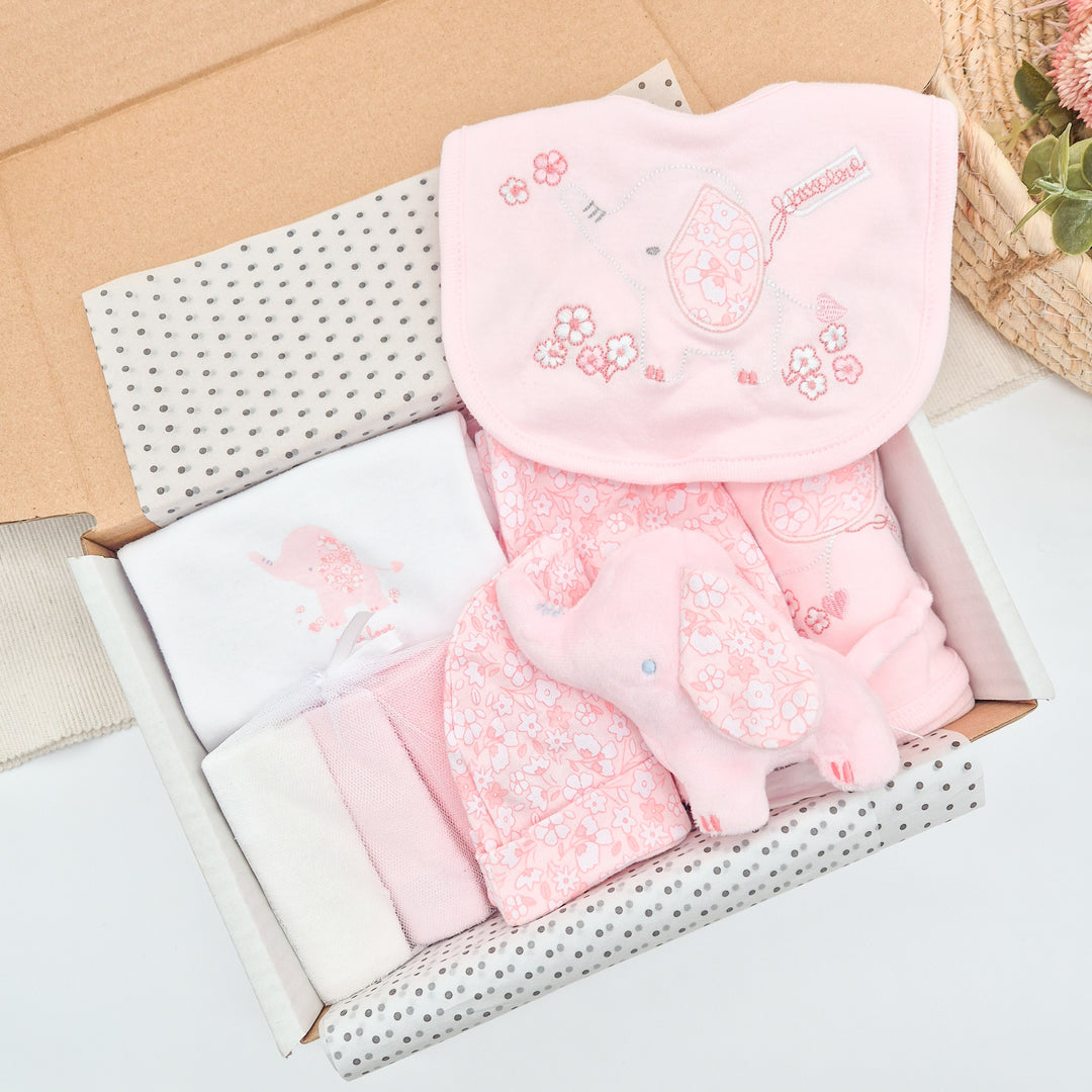 Girls Pink Floral Elephant 10 Piece Hamper Set